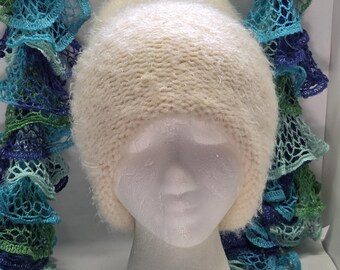 Gorro de punto holgado hecho a mano: gorro peludo