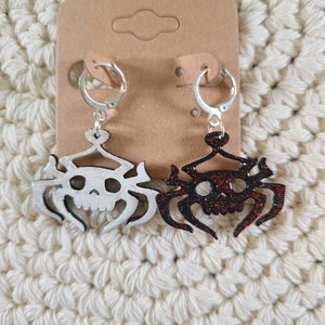 Wooden skull earrings,  handpainted earrings,  wood earrings, skull earrings, wiccan earrings, Halloween earrings