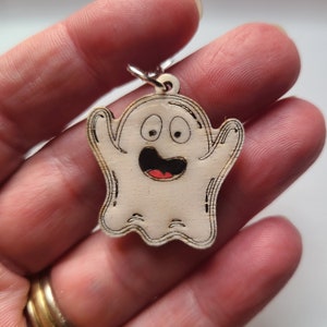 Wooden ghost earrings,  handpainted earrings,  wood earrings, oogey boogie earrings, wiccan earrings, Halloween earrings
