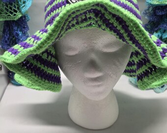 Sombrero para el sol tejido a crochet Sombrero: Hilo acrílico hecho a mano, parche para mantenerse espeluznante