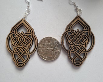 Laser cut wood earrings, dangle earrings, Celtic earrings.