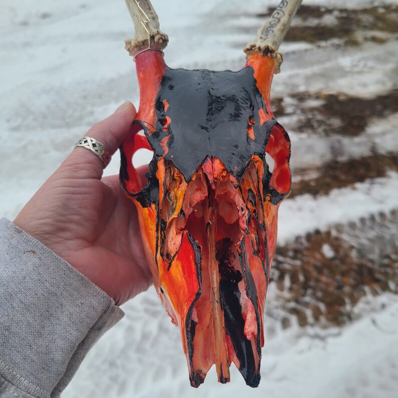Handpainted Deer Skull: Fire Goddess Altar Decoration - Etsy