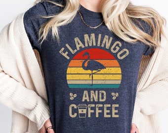 Flamingo Coffee Shirt, Flamingo Shirt, Flamingo Lover Gift, Coffee Lover Gift, Retro Coffee Flamingo T-Shirt, Morning Person, Barista Shirt