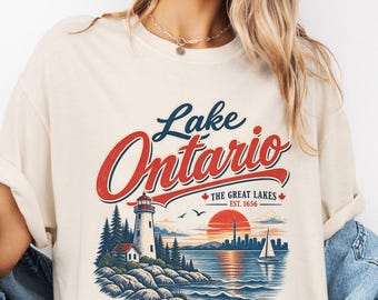 Lake Ontario Lighthouse Shirt, Retro Great Lakes Travel Tee (Comfort ColorsÂ)