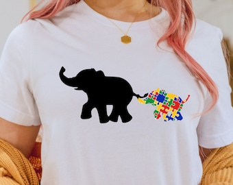 Autism Awareness Elephant Graphic T-Shirt: Neurodiversity Puzzle Piece