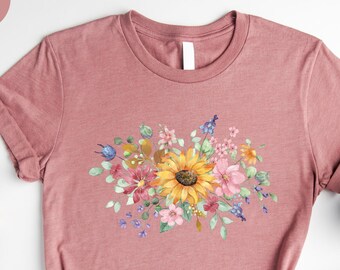Sunflower Shirt, Flowers Shirt, Floral Shirt, Mom Shirt, Wildflowers Tee, Gift for Grandma, Mother's Day Gift, Gift for Mom, Sunflower Lover