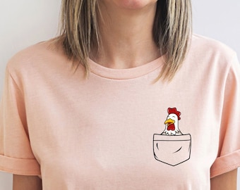 Pocket Chicken Shirt, Chicken Lover TShirt, Animal Lover Shirt, Cute Chicken Lady, Pocket Shirt for Toddler Youth Adult, Mothers Day Gift