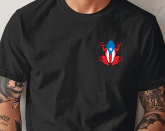 Puerto Rico Coqui Frog T-Shirt, Puerto Rican Flag Pocket Design