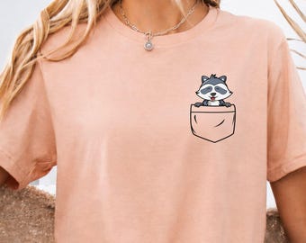 Raccoon Pocket T-Shirt, Animal Lover Gift