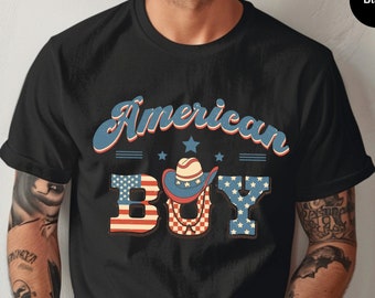 Camiseta vaquera American Boy, camiseta con estampado western del 4 de julio.