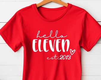 Hello Eleven Est 2013 Youth Shirt, 11th Birthday Shirt, 11th Birthday Gift, Eleventh Birthday Gift For Girls-Boys, Birthday Party Shirt