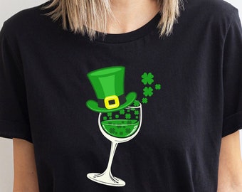 Shamrock Wine Glass St Patrick Day Irish T-Shirt, Lucky Clover Shirt, St Patricks Day Shirt, Saint Patrick's Lucky Shirt, Clover Shirt Shirt