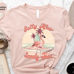 Salty Hair Sandy Toes Flamingo Beach Shirt: Summer Vacay V-Neck