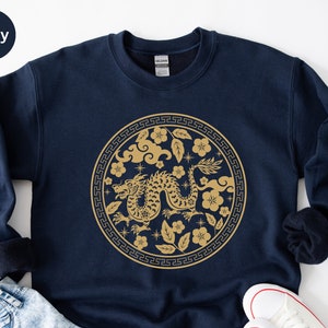 Chinese New Year 2024 Dragon Sweatshirt, Year of the Dragon 2024 Shirt, Lunar New Year Clothing, Chinese New Year Tee, Floral Dragon Chinese