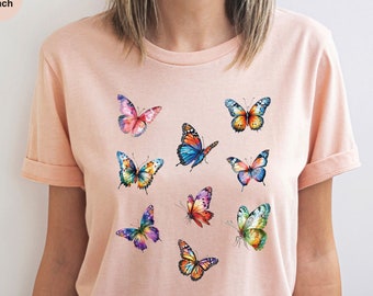Butterfly Shirt, Watercolor Butterflies Shirt, Butterflies Graphic Tee, Cute Butterfly Gift, Colorful Butterflies Shirt, Gift for Girlfriend