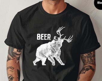 T-shirt graphique drôle d'ours de cerf de bière - chemise de plaisanterie de papa