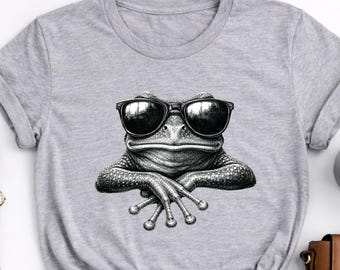 T-shirt Grenouille Rigolote avec Lunettes de Soleil, T-shirt Grenouille Cool, Cadeau pour les Amoureux des Grenouilles, T-shirt Vintage Motif Grenouille, T-shirt Amphibien Mignon, T-shirt Amoureux de la Nature