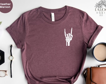 Skeleton Hand Shirt, Skeleton Rock Shirt, Skeleton Rock Tee, Skeleton Tee, Halloween Shirt, Skeleton Hand T-Shirt, Halloween Gift, For Women