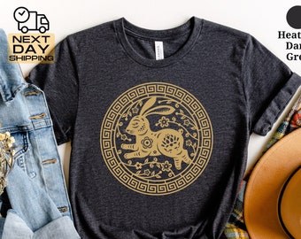 Chinese New Year Rabbit Shirt, Lunar New Year Tee, Floral Rabbit