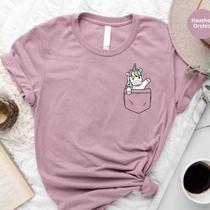 Pocket Unicorn Shirt, Unicorn Lover Pocket T-Shirt, Gifts for Unicorn Lover, Cute Unicorn Pocket Shirt for Kids Youth Adult, Gift for Her