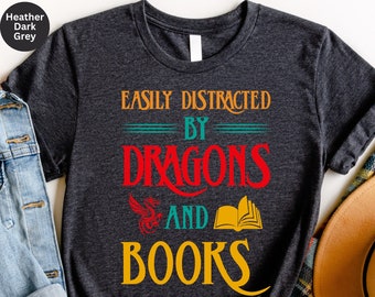 Reading Shirts, Librarian Gift, Book Lover T-shirt, Book Nerd Tee, Dragon Lover Tee, Dragon Shirt, Bookworm Shirt, Figment Shirt, Book Shirt