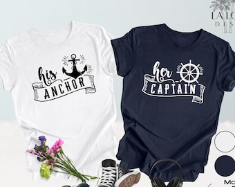 Cruising Partners Shirts, Cruise Couple Traveling Shirts, His Anchor Her Captain Funny Sailing Couple Shirts Cute Matching Valentines Shirts