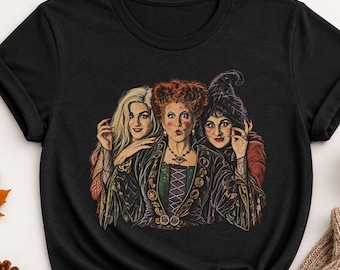 Camiseta vintage de brujas de Halloween, camiseta retro de trío de brujas, camiseta de temporada espeluznante, camiseta de Halloween con temática de brujas, camiseta gráfica vintage de Halloween