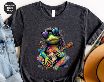 Hippie Shirt, Hippie Frog T-Shirt, Hippie Frog Playing Guitar Shirt, Hippie Life Tee, Frog Lover Gift, Boho Style Shirt, Bohemian Shirt Gift