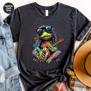 Hippie Shirt, Hippie Frog T-Shirt, Hippie Frog Playing Guitar Shirt, Hippie Life Tee, Frog Lover Gift, Boho Style Shirt, Bohemian Shirt Gift image 1