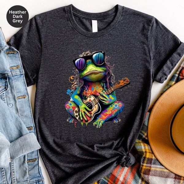 Hippie Shirt, Hippie Frog T-Shirt, Hippie Frog Playing Guitar Shirt, Hippie Life Tee, Frog Lover Gift, Boho Style Shirt, Bohemian Shirt Gift