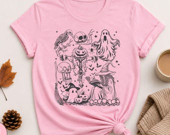 Halloween Graphic Shirt, Spooky Ghost Witch Pumpkin Tee, Gothic Halloween Shirt, Hand Drawn Spooky T-Shirt, Halloween Gift, Gothic Fall Gift