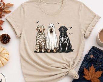 Funny Halloween Labrador Retriever Shirt, Ghost Dog Skeleton Mummy Lab Tee, Spooky Dog Lover Gift, Black Lab Halloween T-Shirt