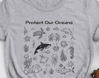 Protect Our Oceans Sea Life Graphic Tee | Marine Conservation Shirt with Ocean Animals | Wildlife Lover Gift | Ocean Protection Activist