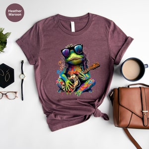 Hippie Shirt, Hippie Frog T-Shirt, Hippie Frog Playing Guitar Shirt, Hippie Life Tee, Frog Lover Gift, Boho Style Shirt, Bohemian Shirt Gift image 7