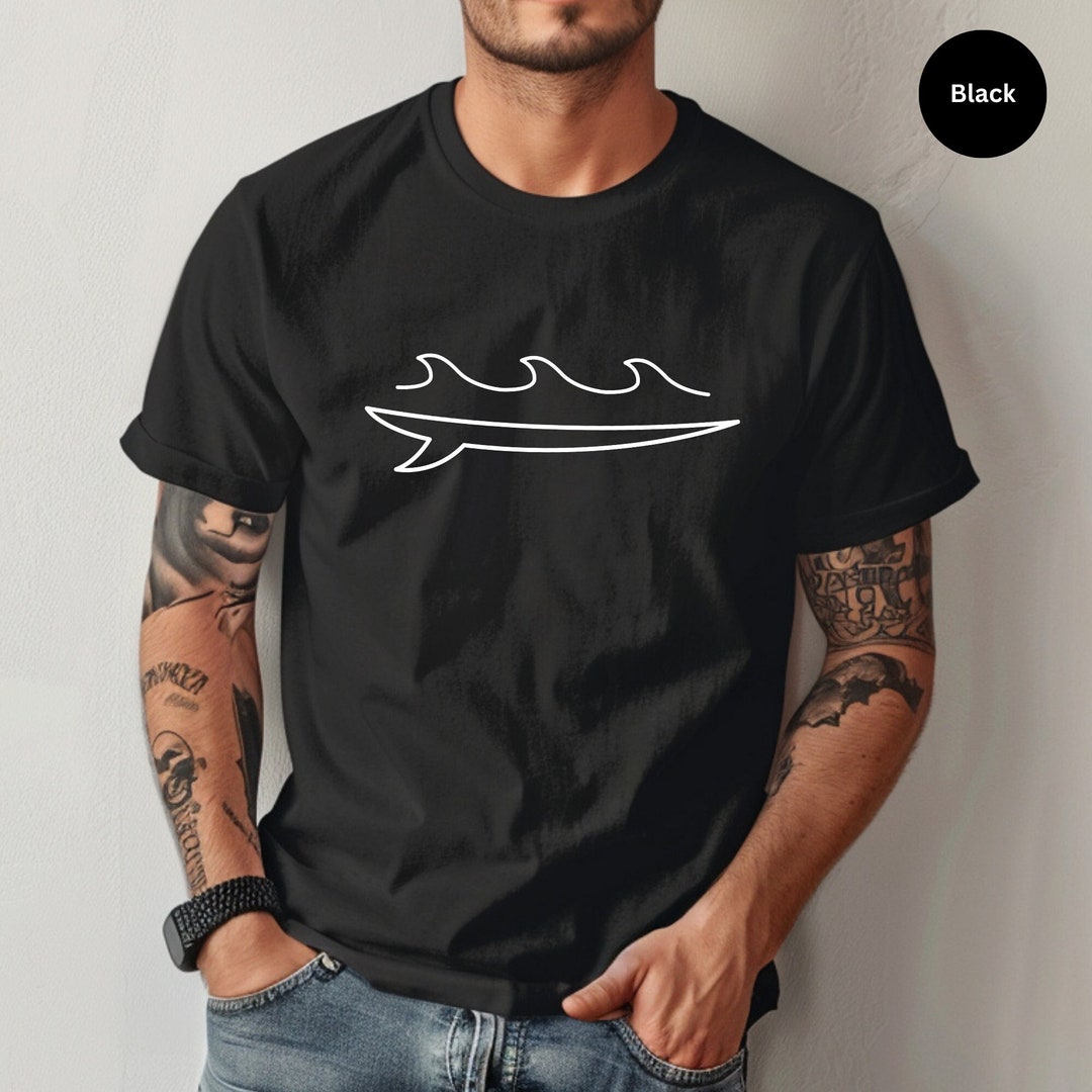Surf Pattern Shirts Minimalist Surfboard Waves Shirt, Ocean Life Tee, Beach Lover Tshirt ...