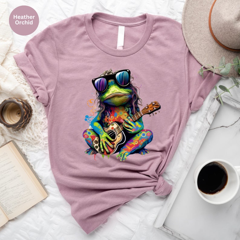 Hippie Shirt, Hippie Frog T-Shirt, Hippie Frog Playing Guitar Shirt, Hippie Life Tee, Frog Lover Gift, Boho Style Shirt, Bohemian Shirt Gift image 3