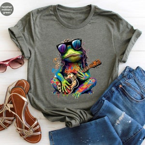 Hippie Shirt, Hippie Frog T-Shirt, Hippie Frog Playing Guitar Shirt, Hippie Life Tee, Frog Lover Gift, Boho Style Shirt, Bohemian Shirt Gift image 5