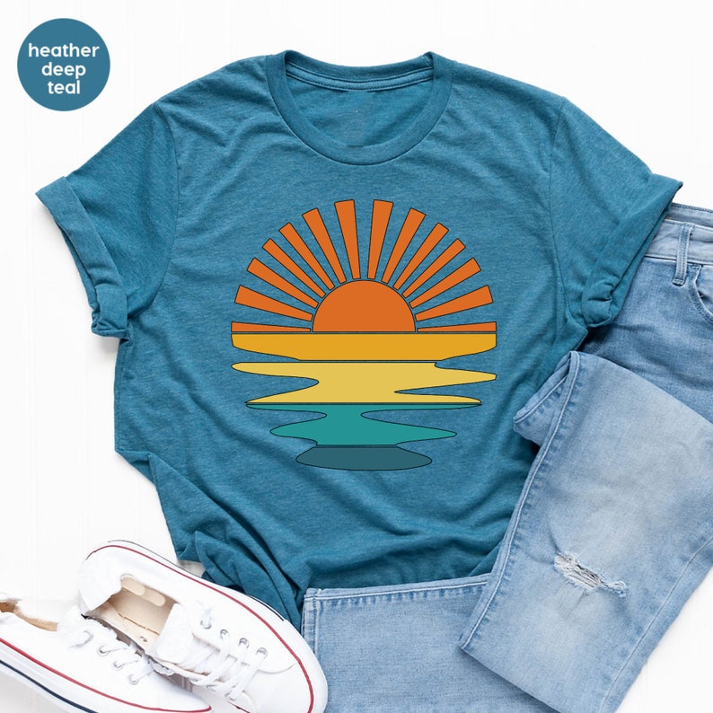 Sunset Shirt, Wavy Sunset Tshirt, Beach Lover Gift Retro Summer Shirt