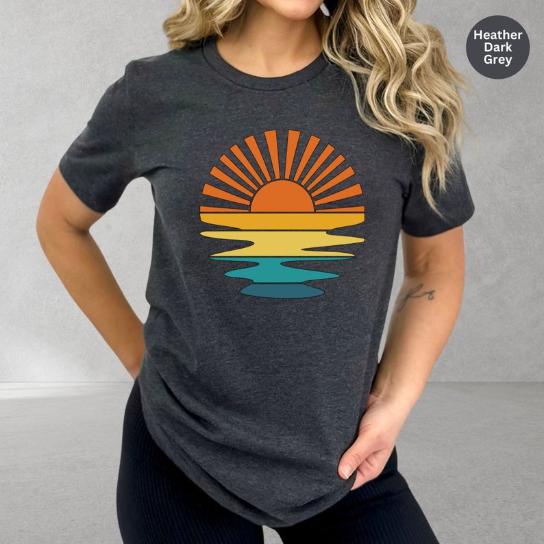 Sunset Shirt, Wavy Sunset Tshirt, Beach Lover Gift Retro Summer Shirt