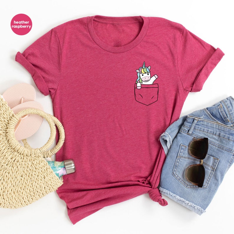 Pocket Unicorn T-Shirt, Cute Graphic Tee for Kids, Youth, Adult image 7