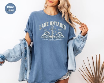 Lake Ontario Vintage Nautical Tee, Anchor Waves Design, Comfort Colors® Cotton Shirt