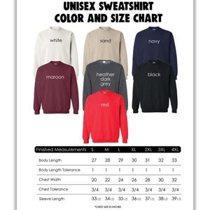 a long sleeved shirt with the words under sweatshirt color and size chart