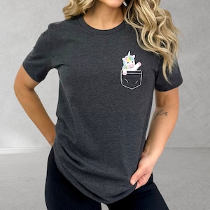 Pocket Unicorn T-Shirt, Cute Graphic Tee for Kids, Youth, Adult image 6