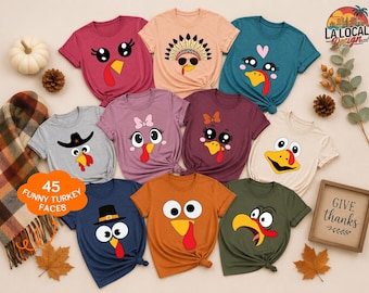 Camisetas adorables con cara de pavo para Acción de Gracias, Camiseta con cara de pavo, Camisetas familiares a juego con cara de pavo, Camiseta infantil con cara de pavo, Camiseta juvenil, Camiseta para profesores