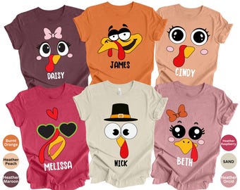 Custom Turkey Face Thanksgiving Shirts, Matching Family Group Tees