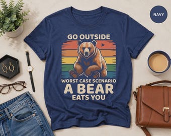 Funny Outsider Hiking Shirt, Go Outside Adventure Tee, Funny Bear Graphic Shirt, Nature Lover Gift, Camping Shirt, Gift for Dad, Outdoor Tee