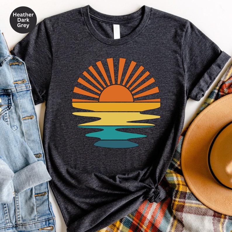 Sunset Shirt, Wavy Sunset Tshirt, Beach Lover Gift Retro Summer Shirt