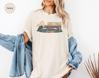 Vintage New York State Travel Tee, Retro NYC Skyline, Statue of Liberty, Comfort Colors®