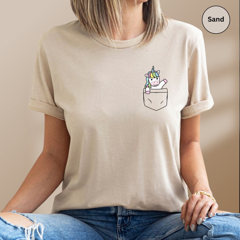 Pocket Unicorn T-Shirt, Cute Graphic Tee for Kids, Youth, Adult image 4