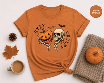 Creepy Halloween Shirt, Skeleton Pumpkin Graphic Tee, Spooky Skull Halloween T-Shirt, Gothic Horror Shirt, Fall Halloween Gift